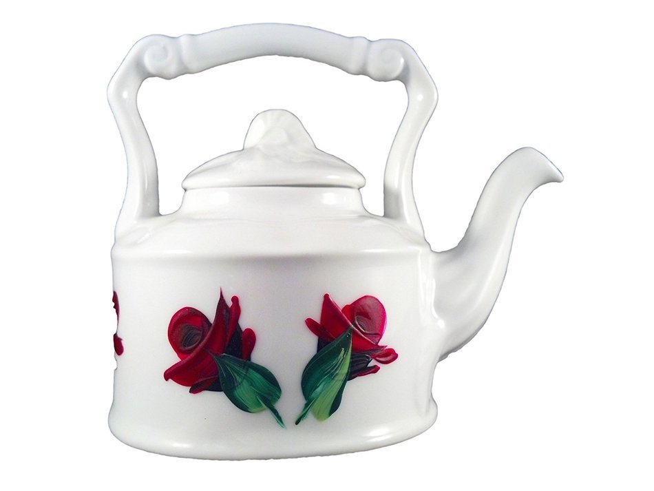 Hand-painted Small China Tea Kettle 4 Oz (Red Rosebuds)