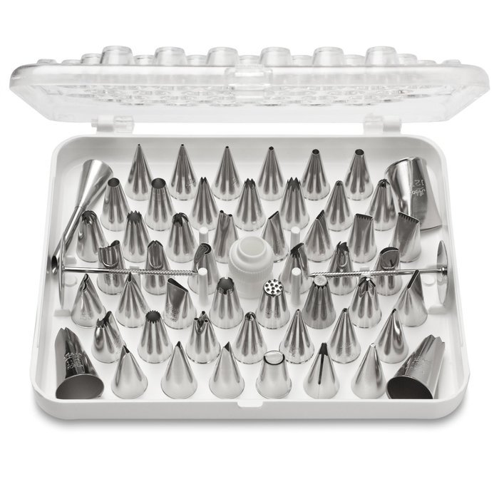 Ateco 55-Piece Stainless Steel Decorating Tube Set with Hinged Storage Box