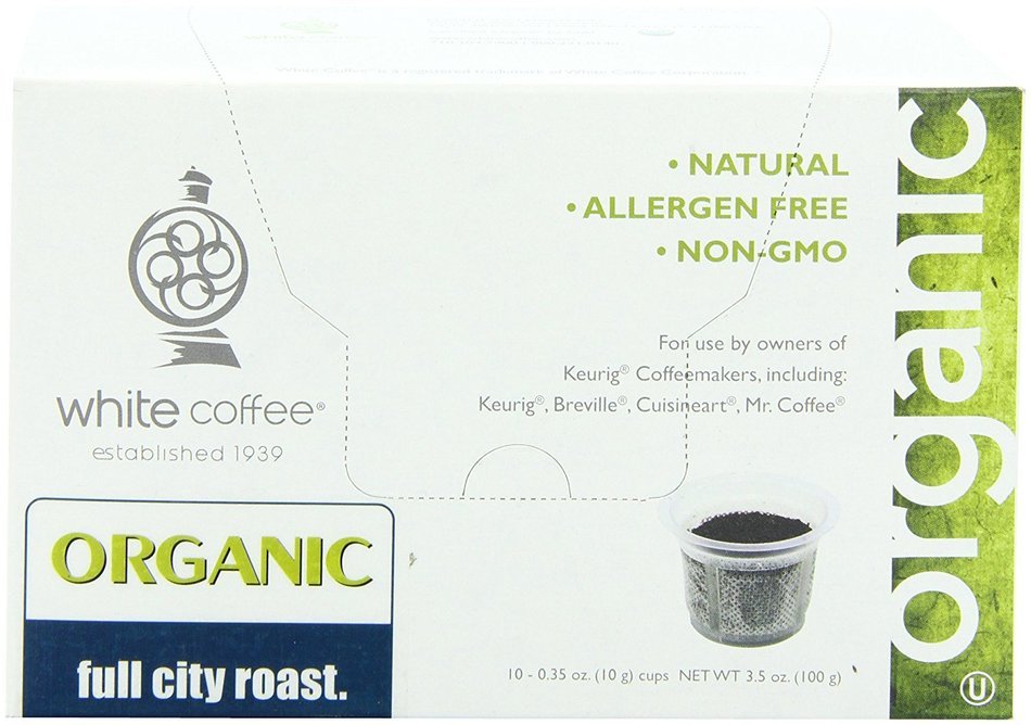 White Coffee Organic Single Serve Coffee, Full City Roast, 10 Count
