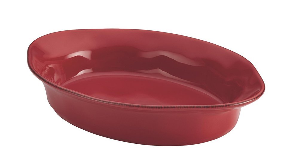 Rachael Ray Cucina Stoneware 2-Quart Oval Baker, Cranberry Red N6