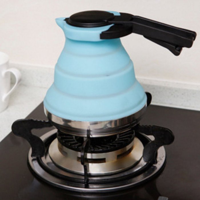 Kibeland Red Portable Foldable Silicone Tea Kettle Teapot Stainless Steel Base, Best for Home and Camping Outdoors... N3