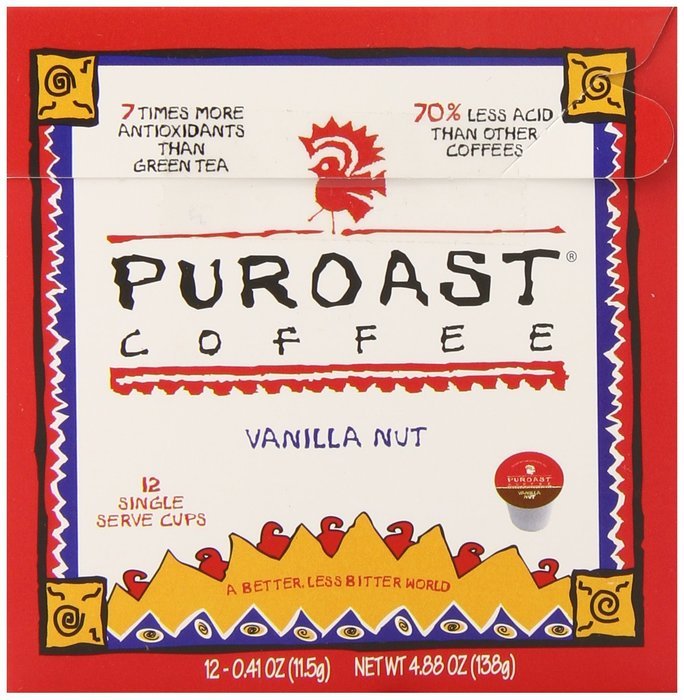 Puroast Low Acid Coffee Single Serve, 2.0 Keurig Compatible, Vanilla Nut, 12 Count N10