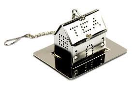 Silver Tone Stainless Steel Little House Tea Infuser- Tea House filter with Drip Tray