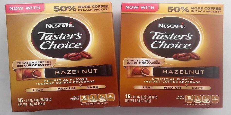 Nescafe Taster's Choice Instant Coffee Hazelnut, 16-Count Packet, (Pack of 2)