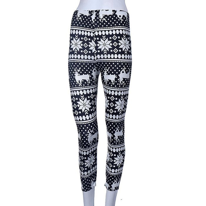 PHOTNO Women Skinny Stretchy Snowflake Deer Printed Leggings Pencil Tight Pants
