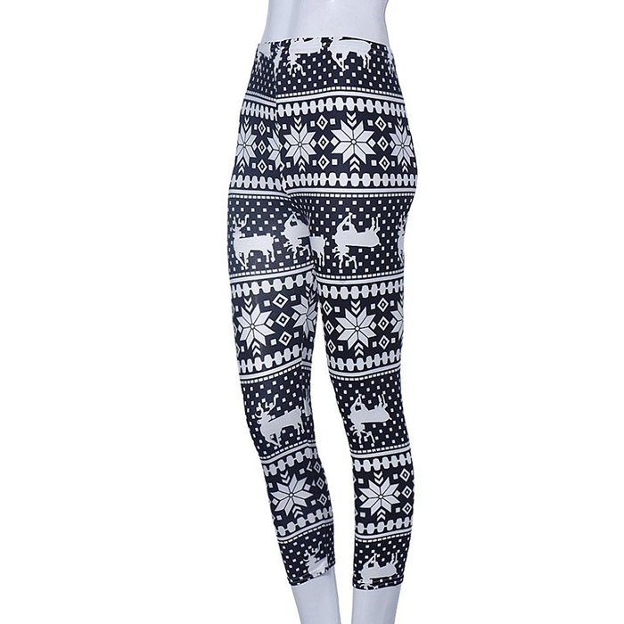 PHOTNO Women Skinny Stretchy Snowflake Deer Printed Leggings Pencil Tight Pants N2