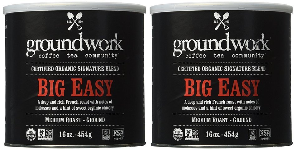 Groundwork Coffee, Organic Big Easy, Ground, 16-Ounce Cans (Pack of 2) N3