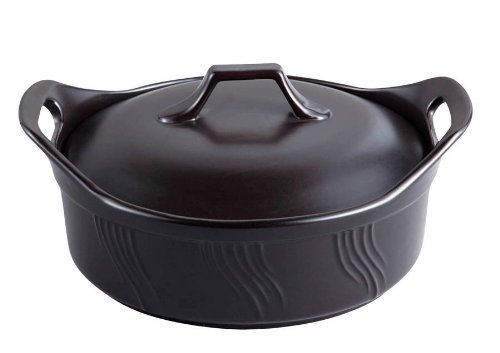 Lorren Home 2.8-Quart Stove Top to Oven Black Terracotta Casserrole with Cover