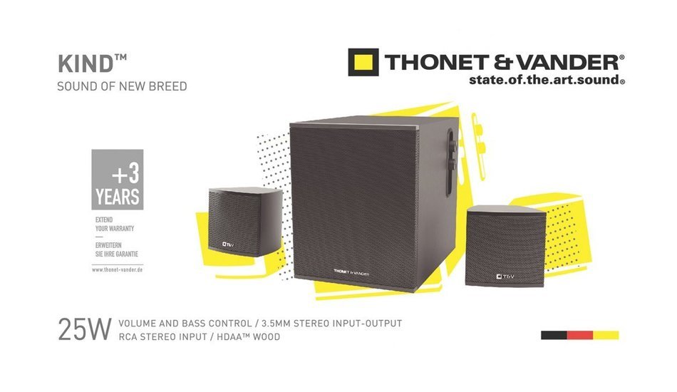 Thonet and Vander Kind 125 Watt Wood Multimedia Audio Speaker System, 2.1 Stereo Speakers with Integrated Amplifier...