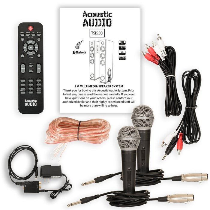 Acoustic Audio TSi550 Bluetooth Powered Floorstanding Tower Multimedia Speakers with Optical Input and Mics TSi550DM2