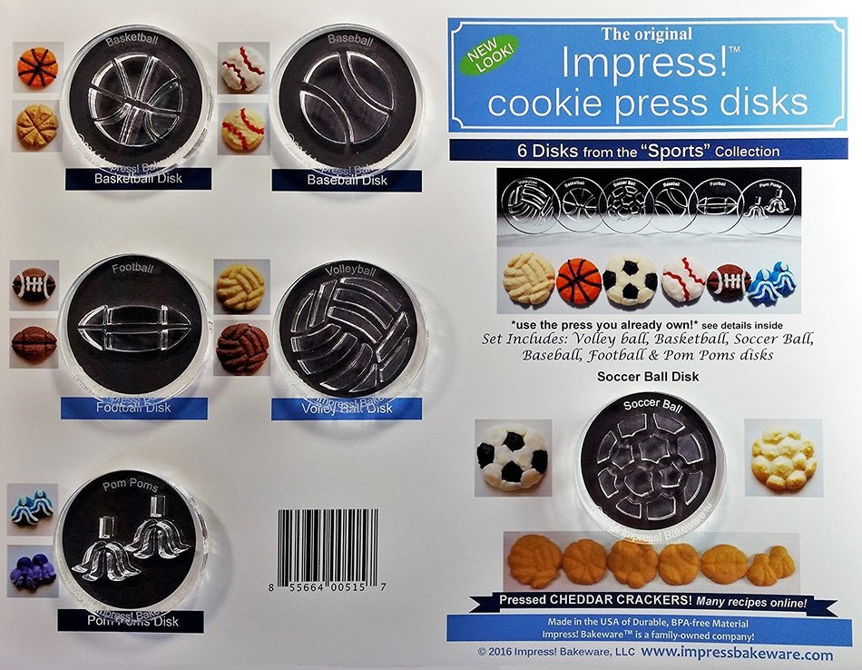 Sports 6 Disk Set for Cookie Presses (SIZE M disks for presses that came with METAL disks) N2