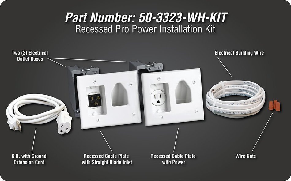 Datacomm 50-3323-WH-KIT Flat Panel TV Cable Organizer Kit with Power Solution - White N9