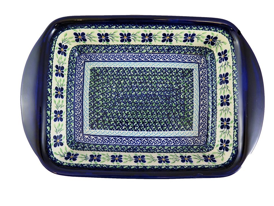 Polish Pottery Rectangular baker with handles, 11 x 9 x 2, 68 oz N4