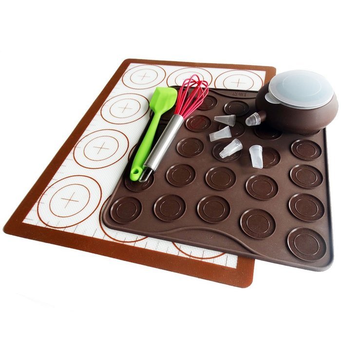 Silicone Macaron Piping Decorating Pot Macaroon Mats Set 4 Piping Nozzles Whisk N3