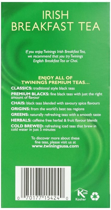 Twinings Irish Breakfast Tea, Tea Bags, 20 ct N5