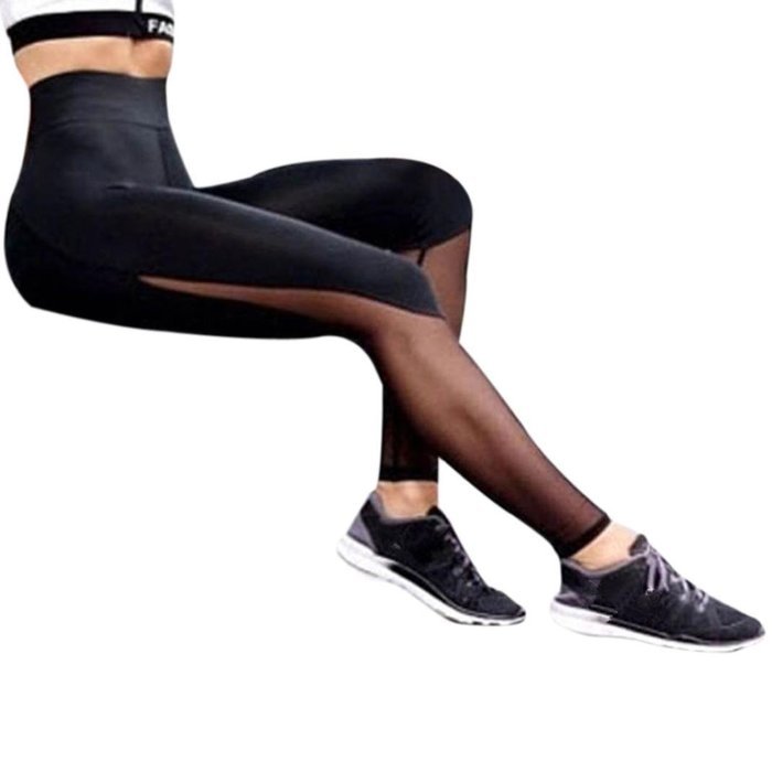 PHOTNO Women Fitness Leggings High Waist Mesh Patchwork Leggings Skinny Push Up Pants N2