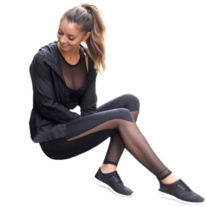 PHOTNO Women Fitness Leggings High Waist Mesh Patchwork Leggings Skinny Push Up Pants N3