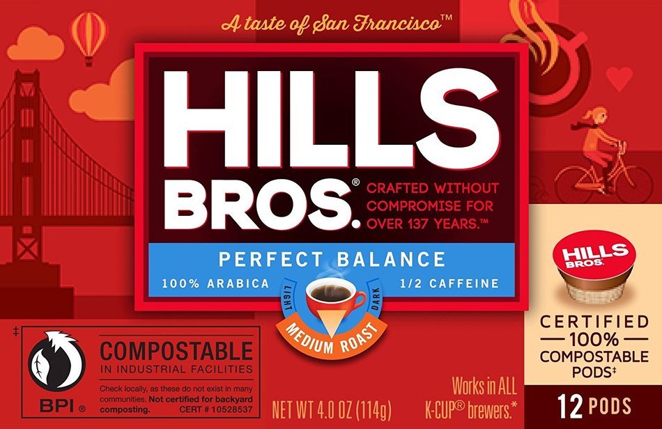 Hills Bros Coffee Gourmet Medium Roast, 12 Compostable Single Serve Cups, 3.8 Ounce N10