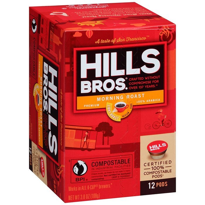 Hills Bros Coffee Gourmet Medium Roast, 12 Compostable Single Serve Cups, 3.8 Ounce N12