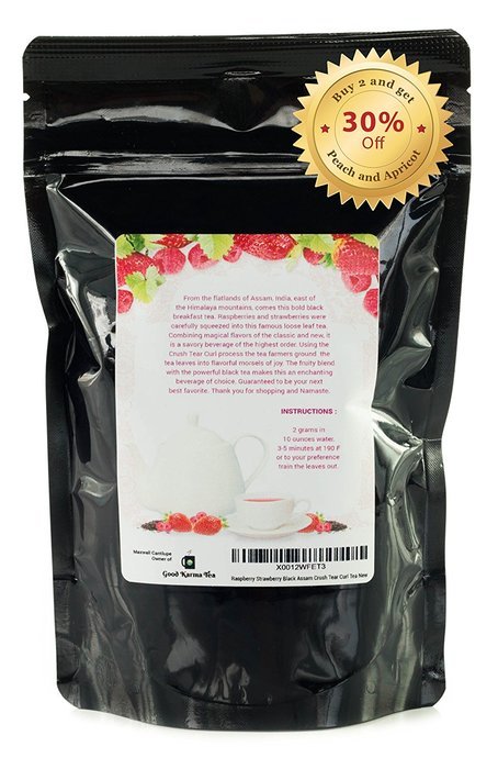 Good Karma Tea Raspberry, Strawberry Black Tea Indian Assam Loose Leaf, Four Ounces, Crush Tear Curl: Fruity Delicious... N3