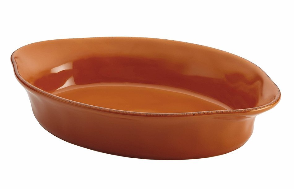Rachael Ray Cucina Stoneware 2-Quart Oval Baker, Cranberry Red N9