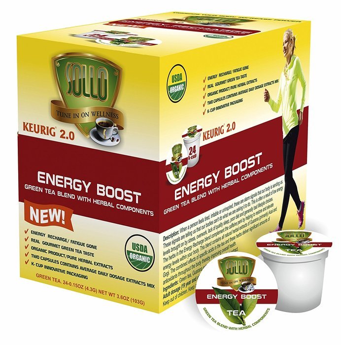 SOLLO Keurig 2.0 K-Cup, Energy Boost Organic Green Tea With Herbal Extracts, 24 Count per Box, Organic by USDA...