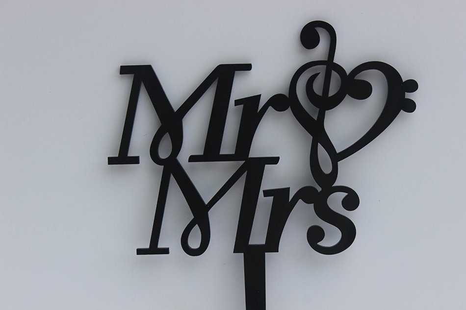 Meijiafei Mr & Mrs with Music Note Silhouette Wedding Anniversary Acrylic Cake Topper