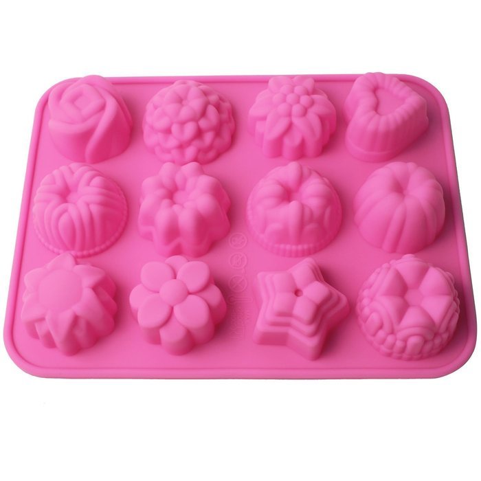 Lucky Shop1234 12-flower Silicone Cake Gel Non-stick Cake Bread Mold Chocolate Jelly Candy Baking Roasting Mold N3