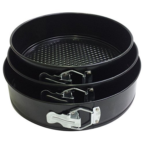 Set of 3 Round Cake Pans Size 18,20,22 cm. Can remove bottom. - Black