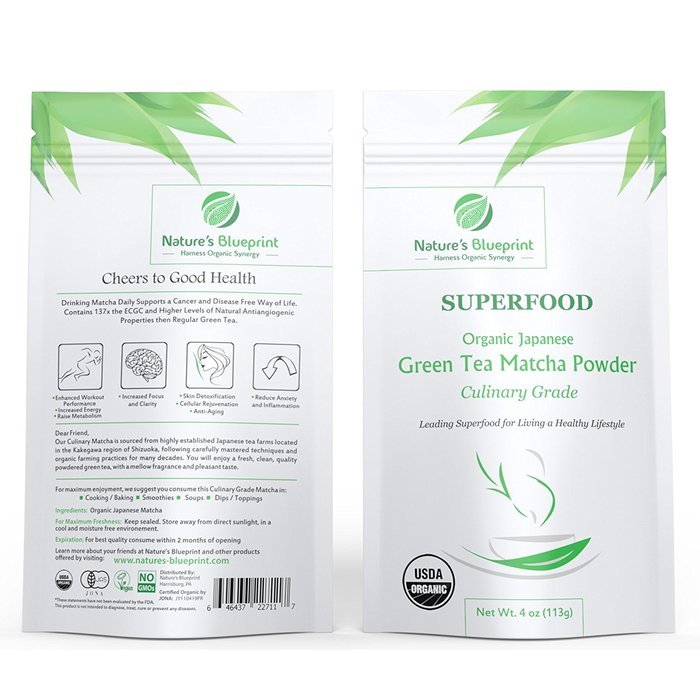 Nature's Blueprint Organic Japanese Matcha Green Tea Powder (1 oz Tin) - Ceremonial Grade N12