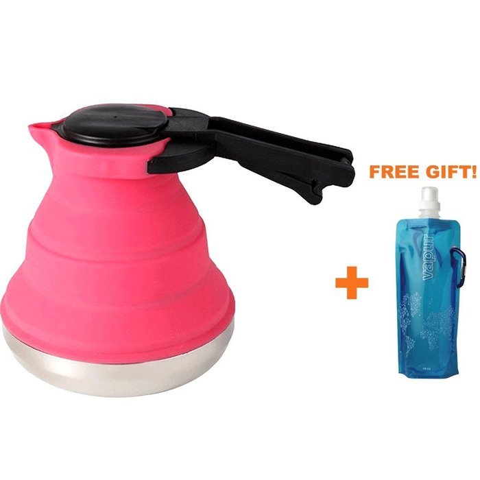 Kibeland Red Portable Foldable Silicone Tea Kettle Teapot Stainless Steel Base, Best for Home and Camping Outdoors... N4