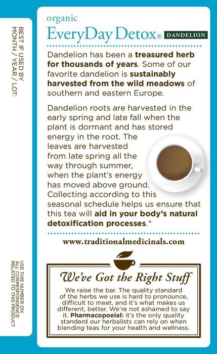 Traditional Medicinals Organic Everyday Detox Lemon Tea, 16 Tea Bags (Pack of 6) N9