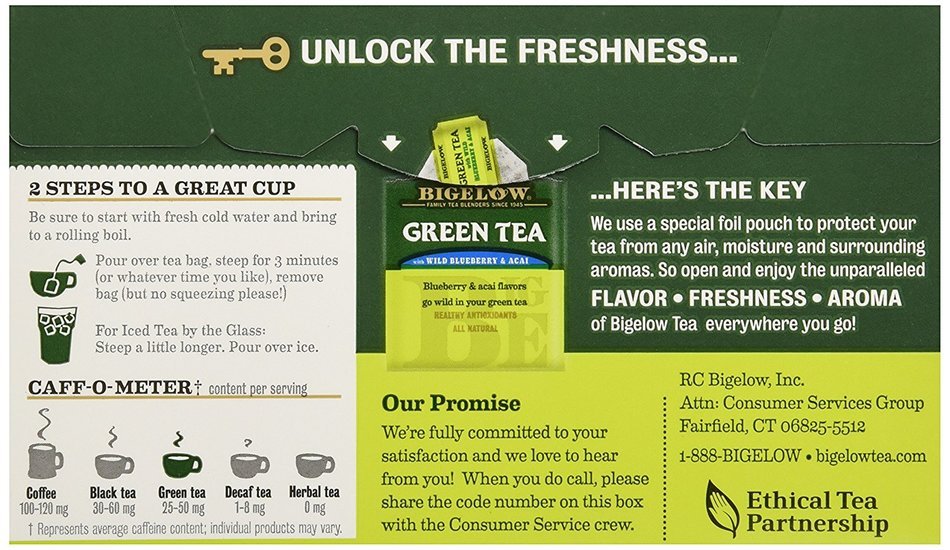 Bigelow Green Tea w/ Blueberry & Acai Tea Bags - 20 ct N3