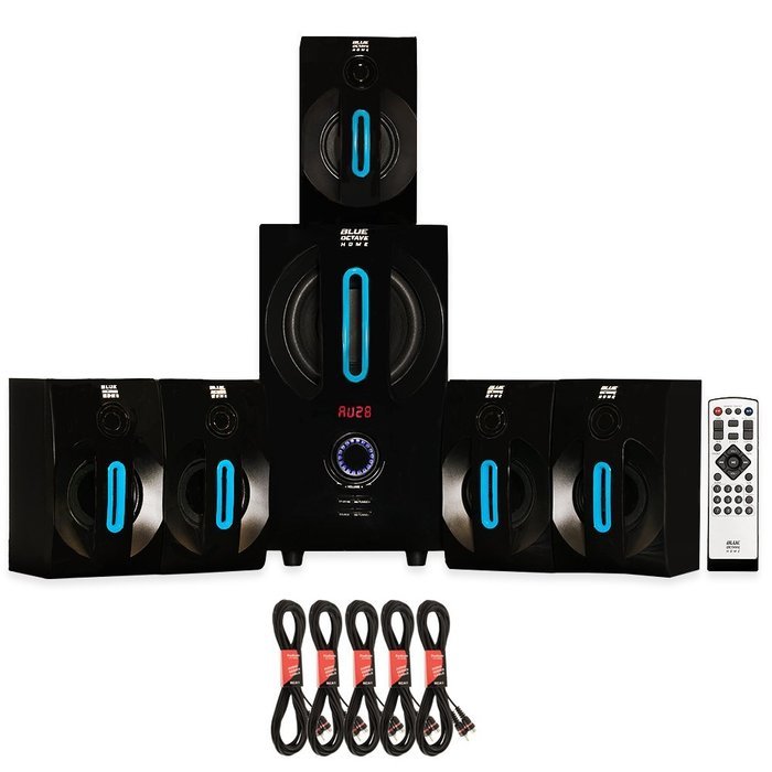 Blue Octave B52 Home Theater Powered 5.1 Bluetooth Speaker System with FM and 5 Extension Cables