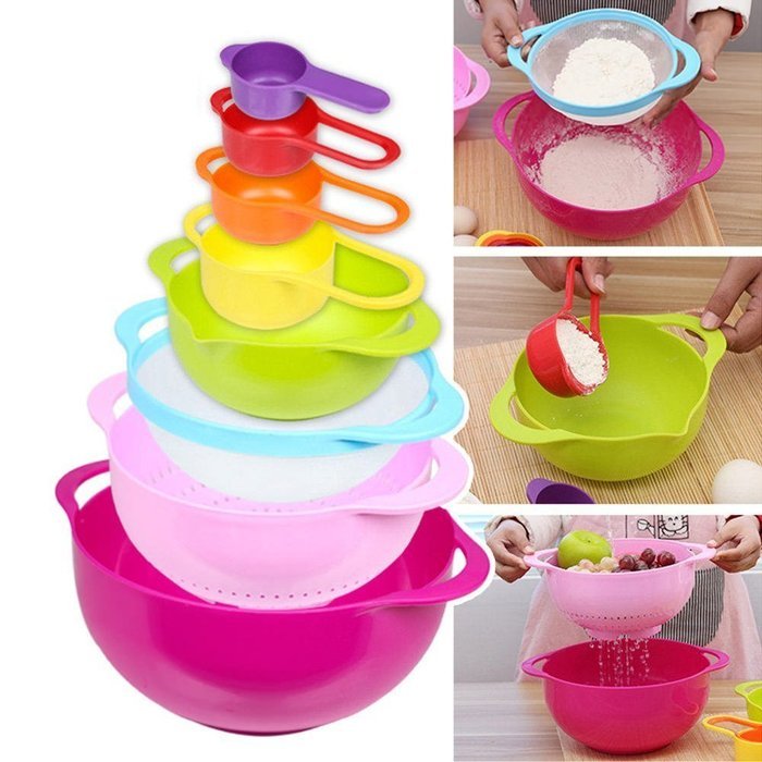 GranVela 8 Piece Compact Mixing Bowl, Food Prep and Measuring Set, Nest 8 N2