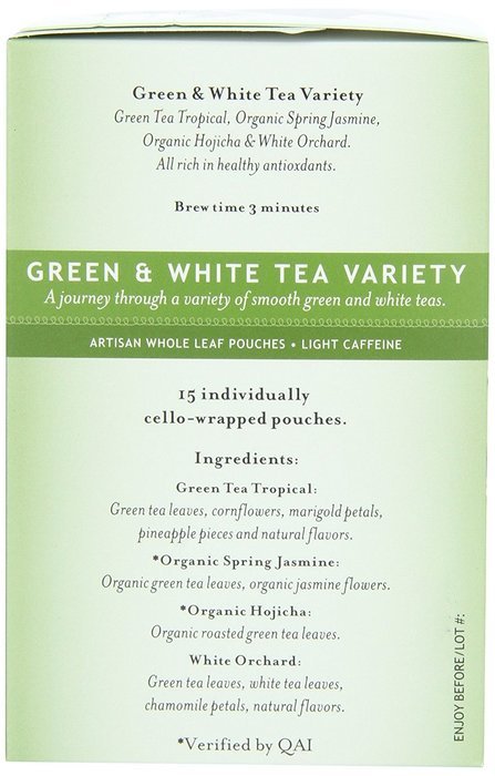 Mighty Leaf Tea Green & White Variety, 15-Count Whole Leaf Pouches (Pack of 3) N2