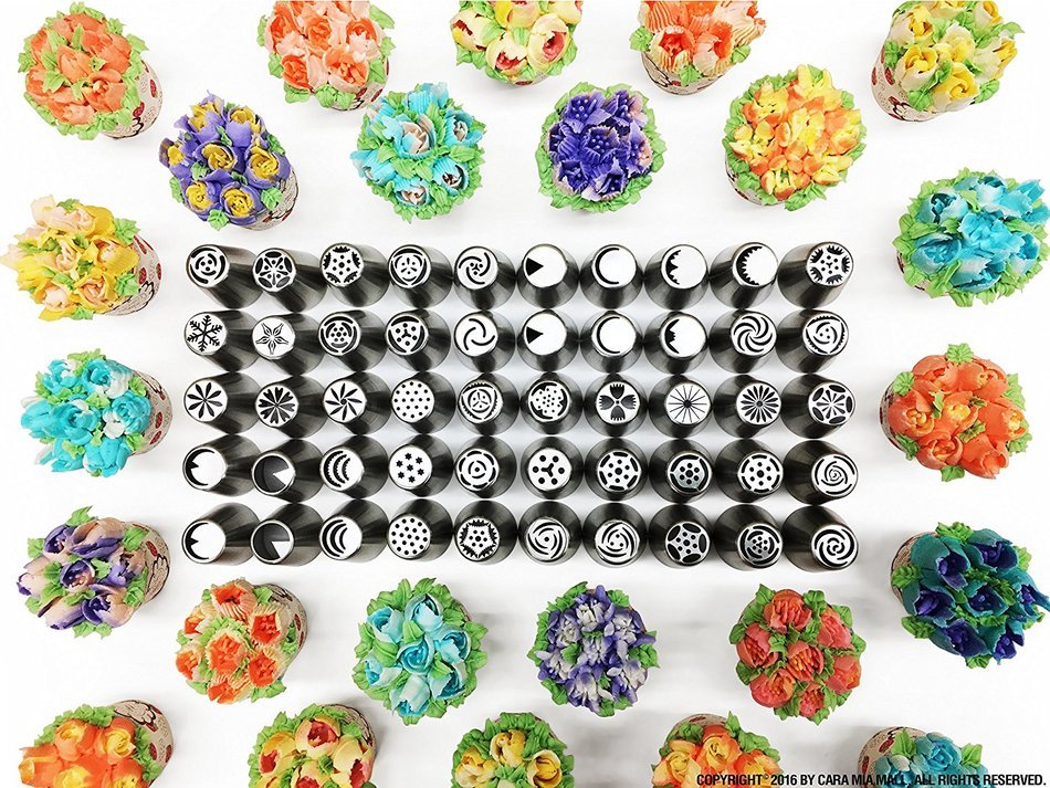101 Pcs Russian Piping Tips Set &ndash; XL 304 Stainless Steel Piping Tips With 50 Nozzle Designs, 50 Disposable Pastry... N3
