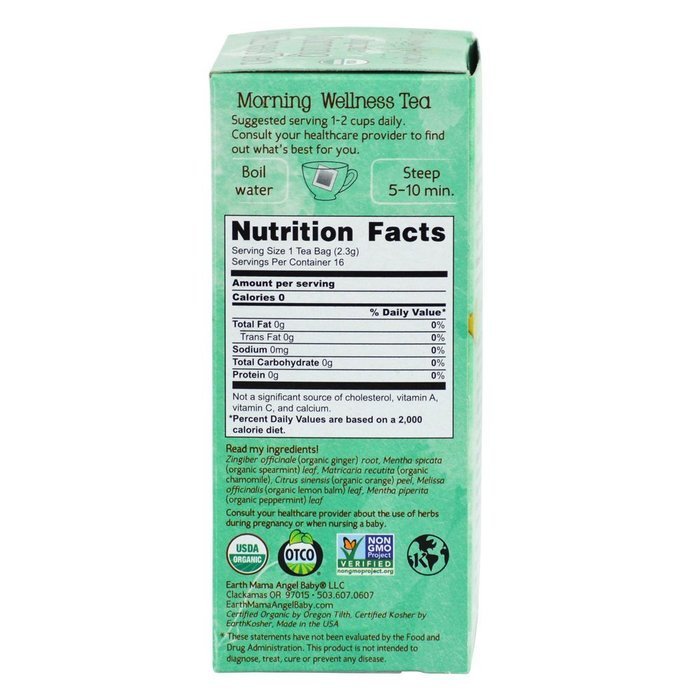 Earth Mama Angel Baby Organic Morning Wellness Tea, 16 Teabags/Box (Pack of 3) N12