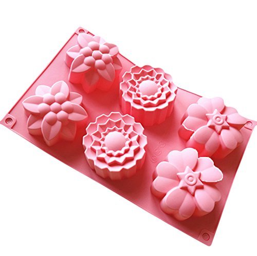 6 Holes Flowers Cake Jelly Pudding Silicone Mold Pan 11"x6.8"x1.3" Color At Random N2