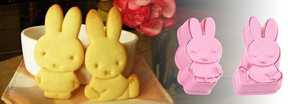 HAKSEN 1Set(2Pcs)-Cute Miffy Rabbit Decorating Cookie Cutter-Pink ,Cute Rabbit Shaped Versatile Plastic Food Moulds... N3