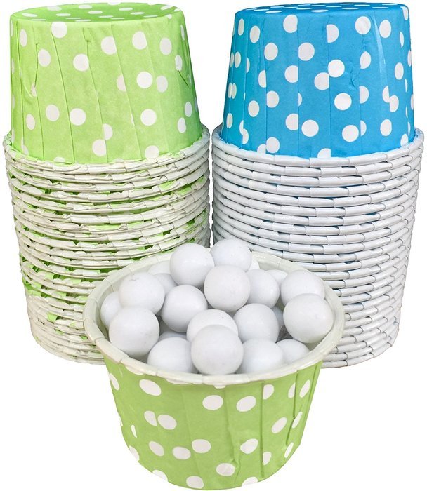 Outside the Box Papers Polka Dot Candy Nut Cups 48 Pack Lime Green, Blue, White