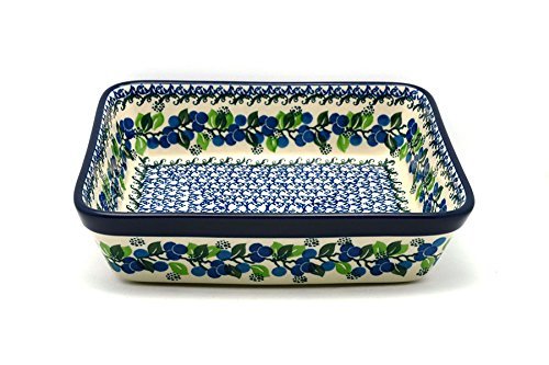 Polish Pottery Baker - Rectangular - Medium - Blue Berries