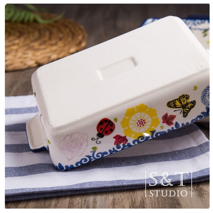 Seiko Painted Ceramic Baking Dish Suitable for Oven and Microwave, with a Cotton Cloth Napkins (S) N4