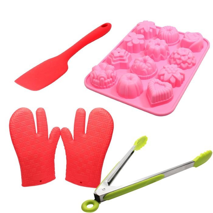 Silicone Baking Set - Silicone Bakeware Molds, Silicone Spatula Heat Resistant, Silicone Grill Gloves & Silicone...