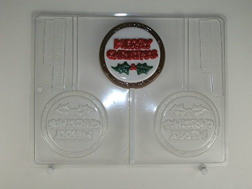 MERRY CHRISTMAS on round w/ wood frame & holly C143 Christmas Chocolate Candy Mold