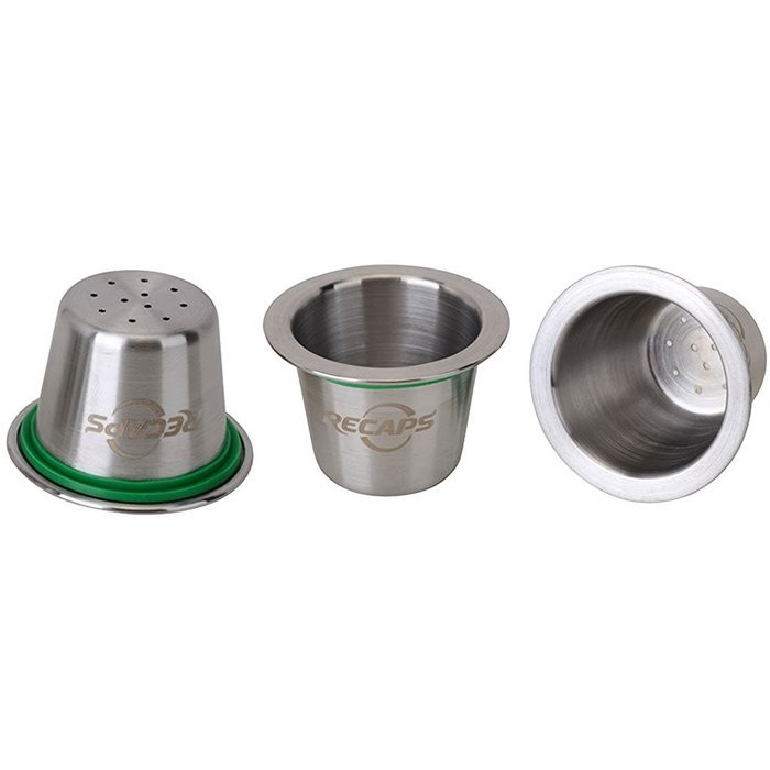 RECAPS Nespresso Stainless Steel Refillable Coffee Capsule (3 pods) + Aluminum Seals Sticker Lids (120pcs) Stainless...