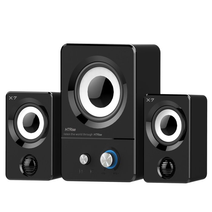 HTRise USB Wired 3 in 1 Stereo Satellite Speakers with Subwoofer of Home Theater speaker( X7 Black) N2