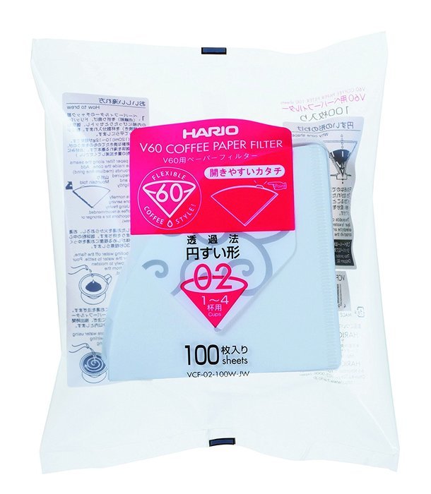 Hario VCF-02-100M-J 100 Count Misarashi Paper Filter for 02 Dripper with TAB