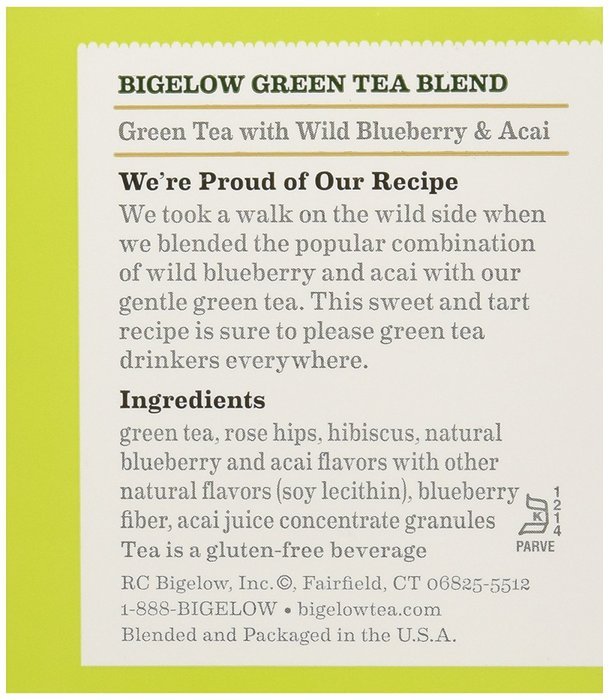 Bigelow Green Tea w/ Blueberry & Acai Tea Bags - 20 ct N5