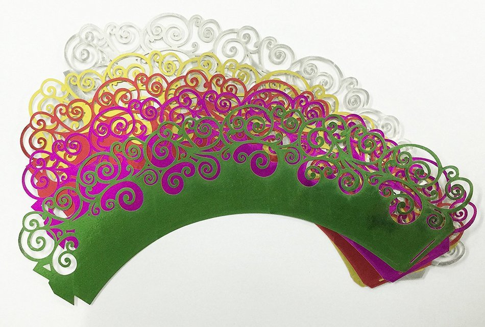 HUAL Cupcake Wrappers 50 Filigree Artistic Bake Cake Mirror Paper Cups Wave Lace Laser Cut Liner Baking Cup Muffin... N2